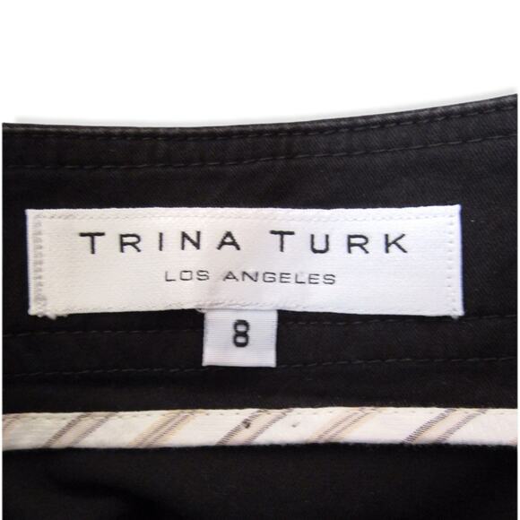 Trina Turk Women's Button Front Aline Skirt Size 8 Black Cotton Spandex Pleated - Picture 11 of 12